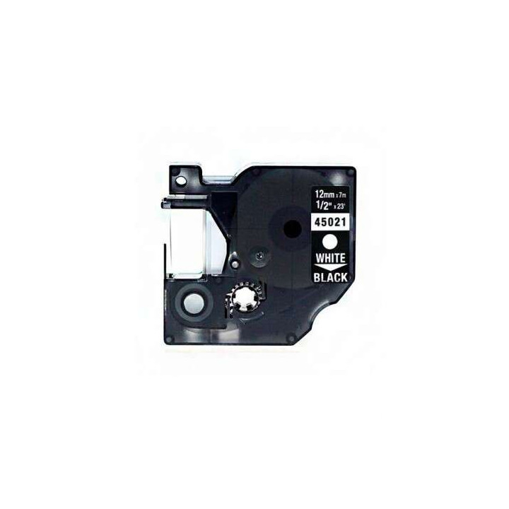 Dymo D1 45021 Cinta de Etiquetas Generica para Rotuladora - Texto blanco sobre fondo negro - Ancho 12mm x 7 metros - Reemplaza