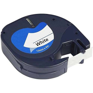 Dymo LetraTag S0721510 Cinta de Etiquetas Generica para Rotuladora - Texto negro sobre fondo blanco - Ancho 12mm x 4 metros (91