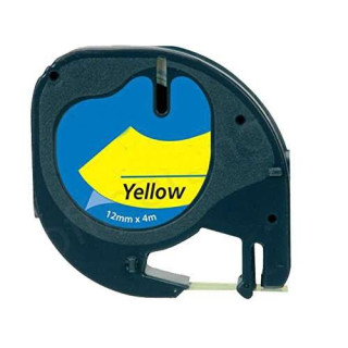 Dymo LetraTag S0721620 Cinta de Etiquetas Generica para Rotuladora - Texto negro sobre fondo amarillo - Ancho 12mm x 4 metros (