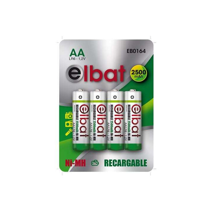 Elbat Pack de 4 Pilas Recargables LR6 AA 2500mAh