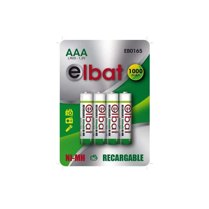 Elbat Pack de 4 Pilas Recargables LR03 AAA 1000mAh