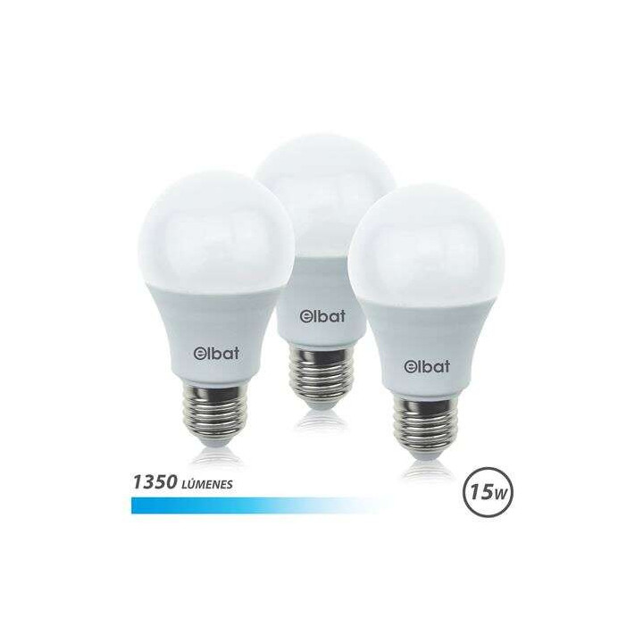 Elbat Pack de 3 Bombillas LED A60 15W E27 1350lm - 6500K Luz Fria