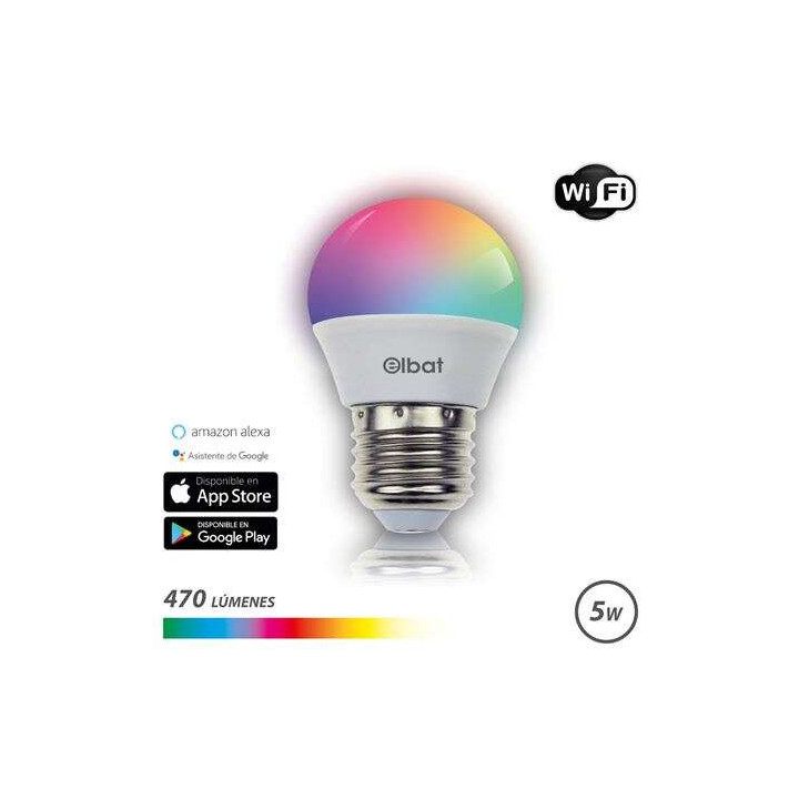 Elbat Bombilla LED Esferica Smart Wi-Fi G45 E27 5W 470lm RGB - Temperatura 2700K a los 6000K - Control de Voz - Control Remoto