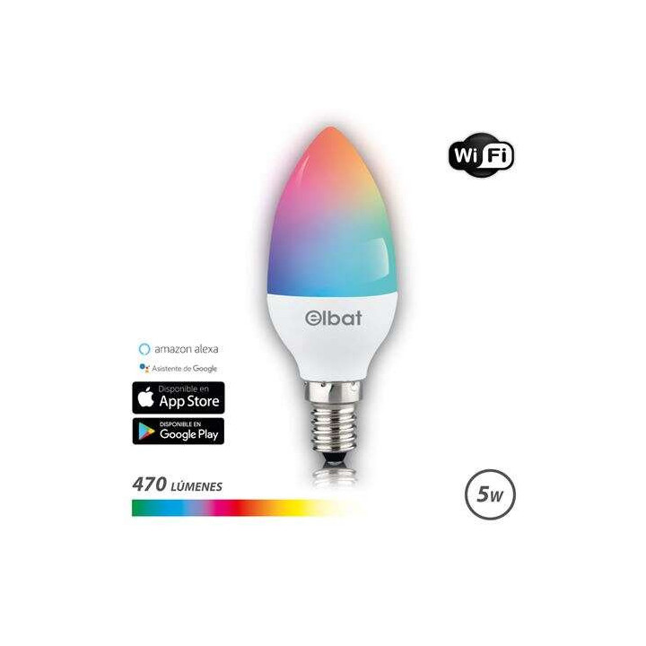 Elbat Bombilla LED Vela Smart Wi-Fi C37 E14 5W 470lm RGB - Temperatura 2700K a los 6000K - Control de Voz - Control Remoto - 3