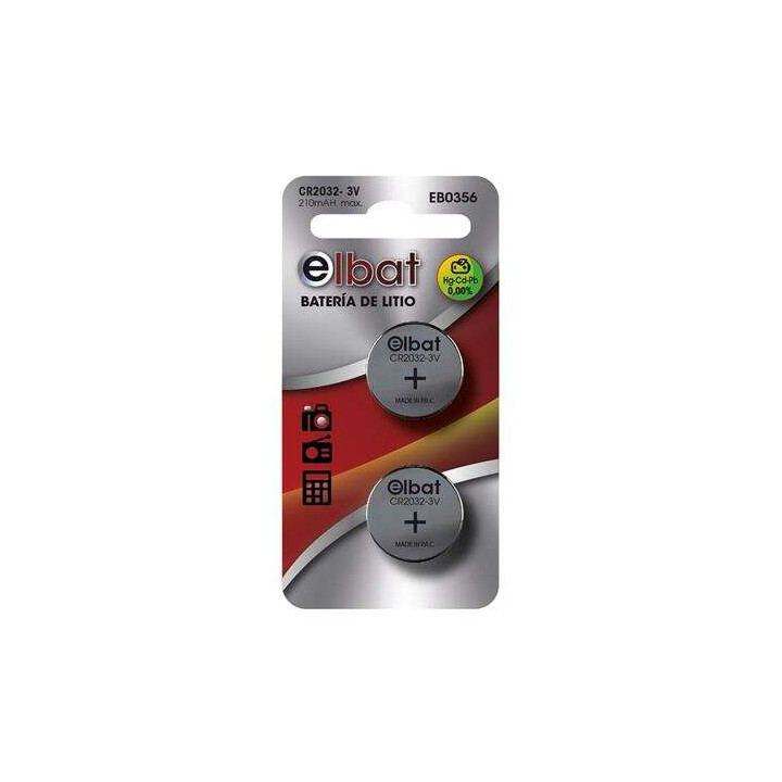 Elbat Pack de 2 Pilas Litio de Boton CR2032 3V