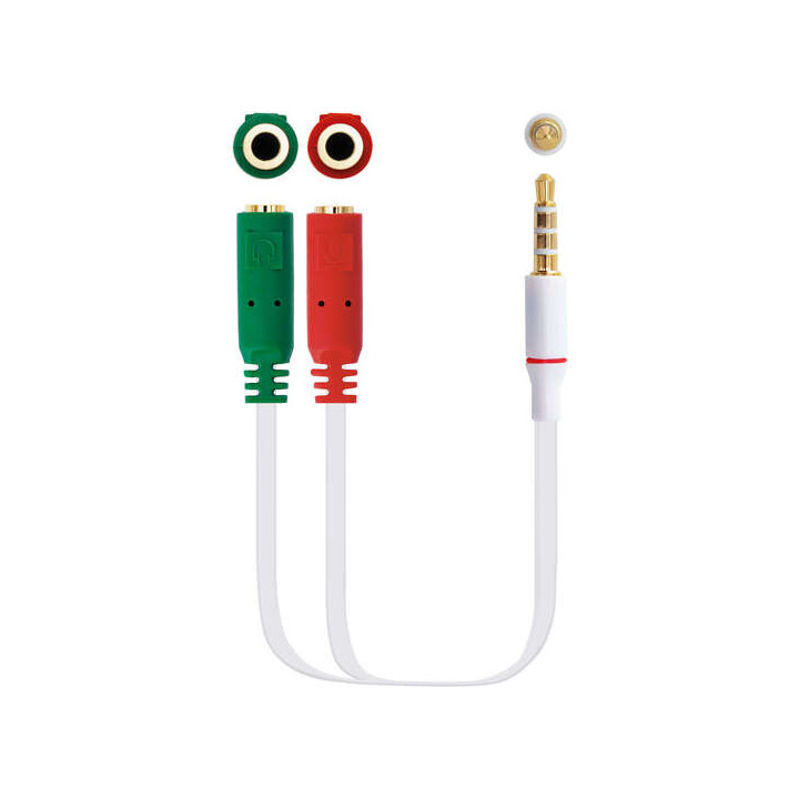 Nanocable Cable Adaptador Audio Jack 3.5mm Macho 4 Pines a 2x Jack 3.5mm Hembra 3 Pines 0.20m - Color Blanco