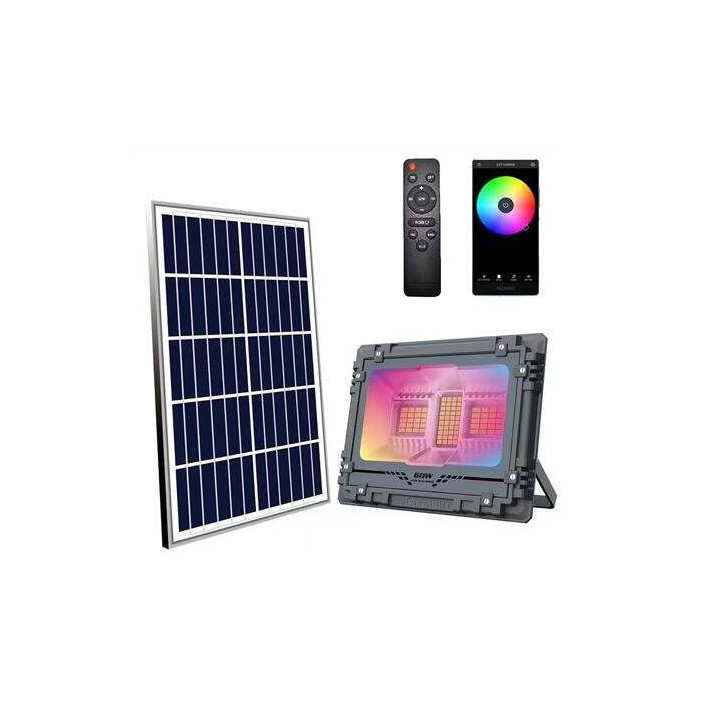Elbat Foco Solar Led RGB 60W - 515LM - Bluetooth - Bateria 5V/6AH - Control Remoto - IP67