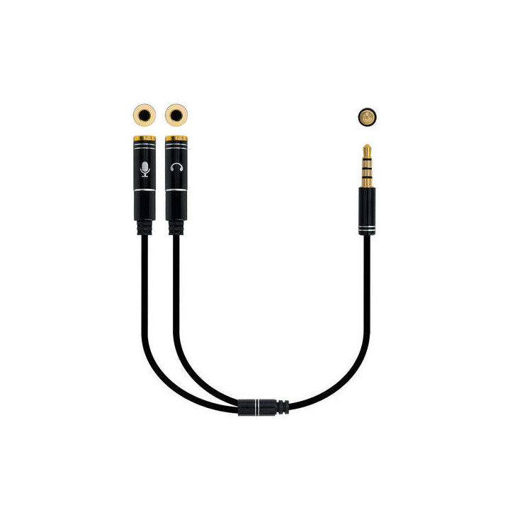Nanocable Cable Adaptador Audio Jack 3.5mm Macho 4 Pines a 2x Jack 3.5mm Hembra 3 Pines 0.30m - Color Negro