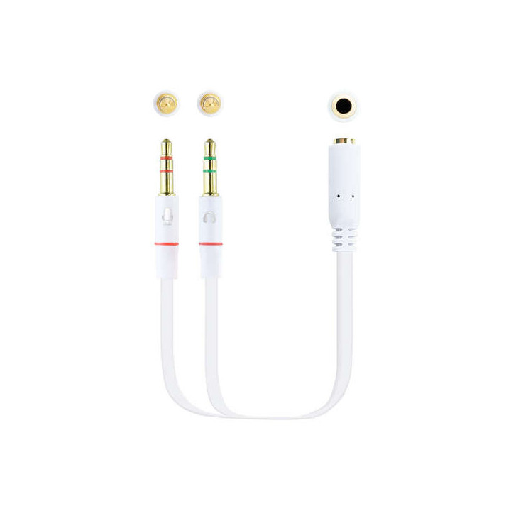 Nanocable Cable Adaptador Audio Jack 3.5mm Hembra 4 Pines a 2x Jack 3.5mm Macho 3 Pines 0.20m - Color Blanco