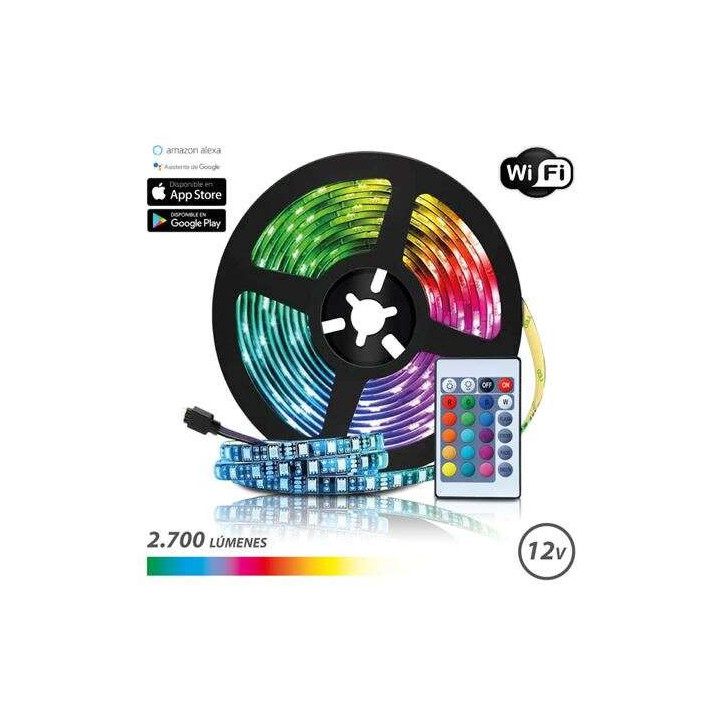 Elbat Tira LED RGB WiFi 12V 2700lm - 30 Led por Metro - Control Remoto - Longitud 5m