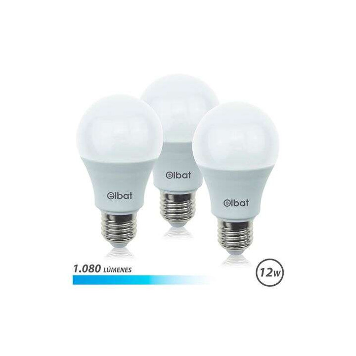 Elbat Pack de 3 Bombilla LED A60 de 12W - 1080LM - Base E27 - Luz Fria