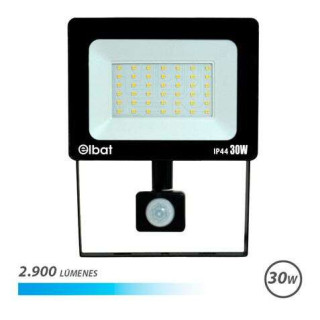 Elbat Foco LED con Sensor de Movimiento - Potencia: 30W - Lumenes: 2900 - Luz Fria 6.500K - Vida Util: 30.000 - 50.000 Horas -