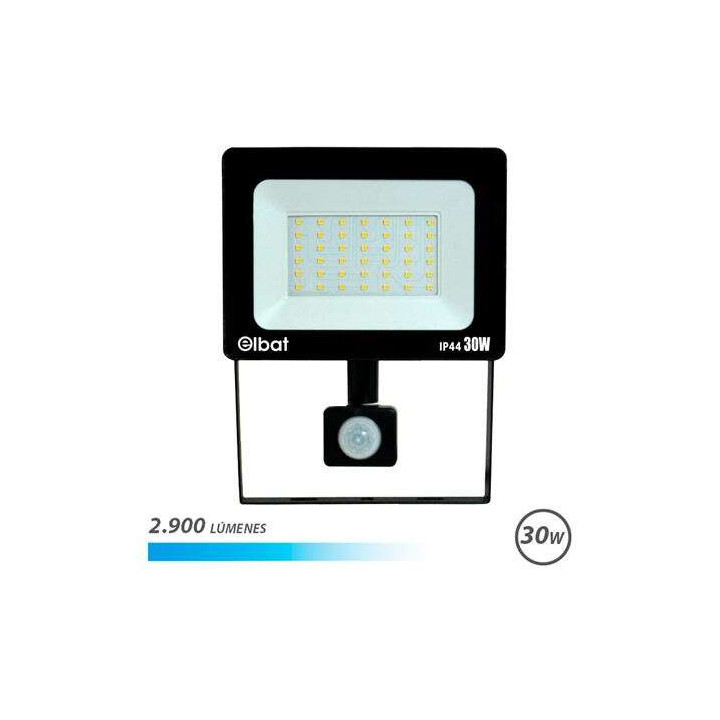 Elbat Foco LED con Sensor de Movimiento - Potencia: 30W - Lumenes: 2900 - Luz Fria 6.500K - Vida Util: 30.000 - 50.000 Horas -