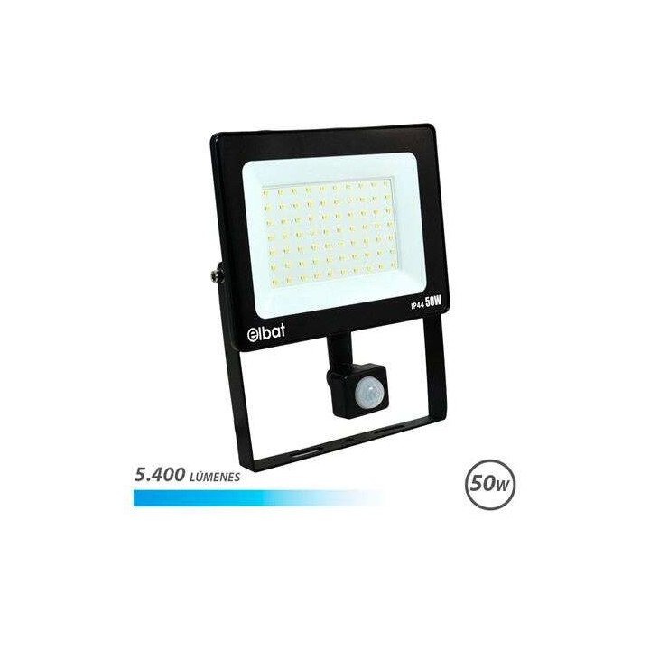Elbat Foco LED de 50W - Potencia: 50W - Lumenes: 5400 - Sensor de Movimiento - 6.500K Luz Fria - 30.000 - 50.000 Horas de Vida