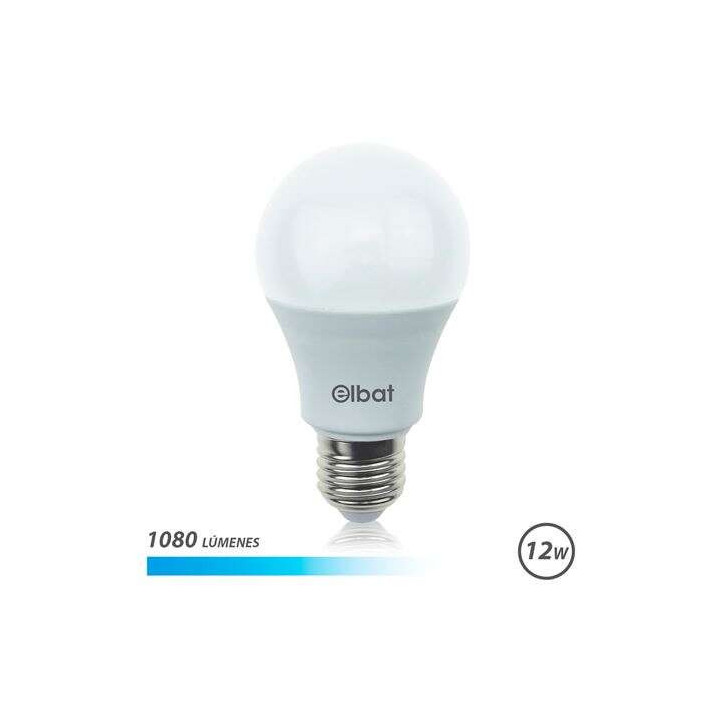 Elbat Bombilla LED - Potencia 12W - Lumenes 1080 - Tipo de Luz 6500K Luz Fria - Casquillo E27 - Angulo 220º - Dimensiones 60X1
