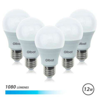 Elbat Pack 5 Unidades - Potencia 12W - Lumenes 1080 - Tipo de Luz 6500K Luz Fria - Casquillo E27 - Angulo 220º - Dimensiones 6