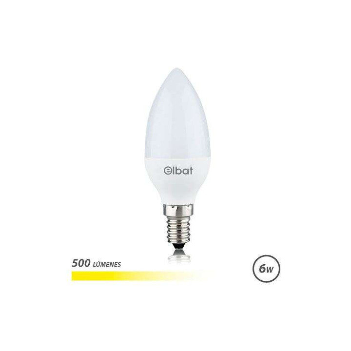 Elbat Bombilla LED - Potencia 6W - Lumenes 500 - Tipo de Luz 3000K Luz Calida - Casquillo E14 - Angulo 180º - Dimensiones 37X1