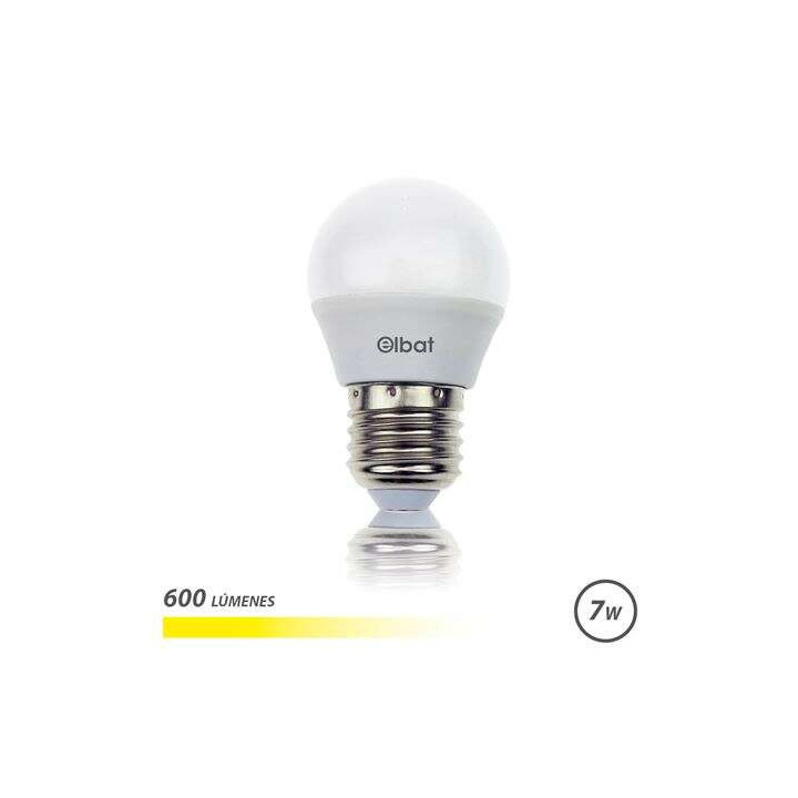 Elbat Bombilla LED - Potencia: 7W - Lumenes: 600 - Tipo de Luz: 3000K Luz Calida - Casquillo: E27 - Angulo: 220º - Dimensiones