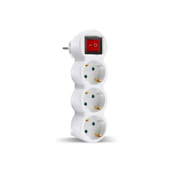 Elbat Base Multiple 3 Tomas con Interruptor - Color Blanco