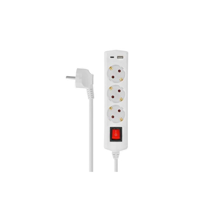 Elbat Base Multiple 3 Tomas con Interruptor + USB + Tipo C - Color Blanco