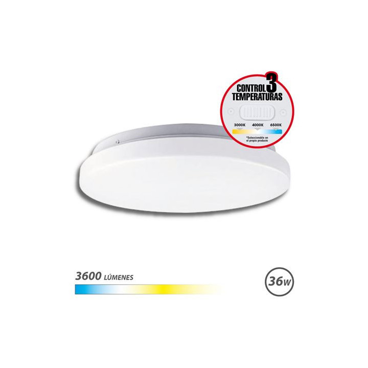 Elbat Aplique LED Techo Redondo 36W - 3600Lm - Selector 3 Temperaturas - Color Blanco