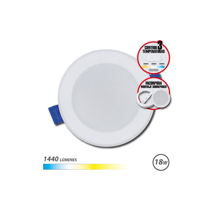 Elbat Downlight Circular 18W - 1440Lm - Selector 3 Temperaturas+Sobrepared - Color Blanco