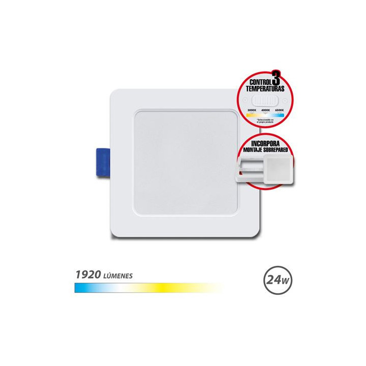 Elbat Downlight Cuadrado 24W - 1920Lm - Selector 3 Temperaturas+Sobrepared - Color Blanco