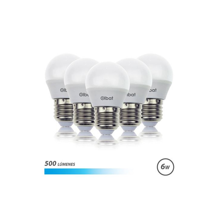 Elbat Pack 5 Bombillas LED G45 - 6W - 500Lm - E27 - Luz Fria - Color Blanco