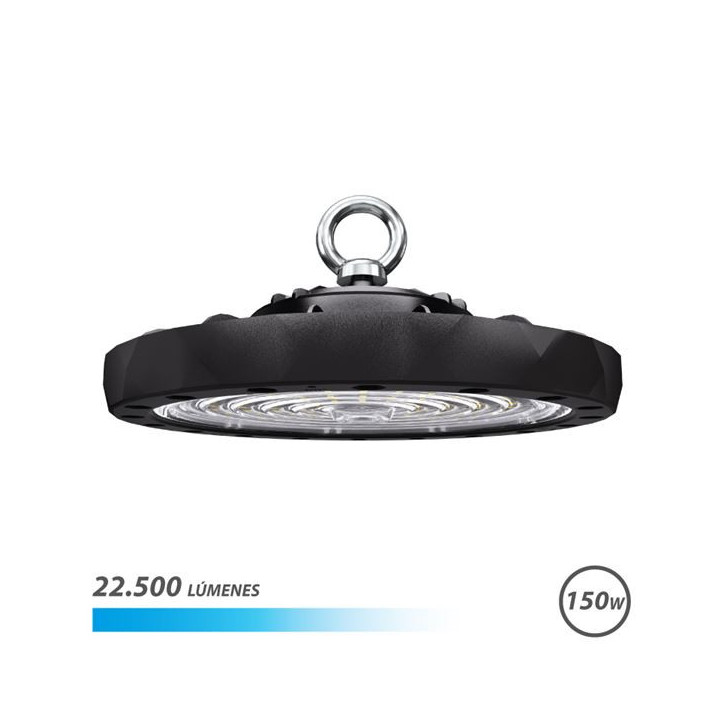 Elbat Lampara LED UFO de Techo - Potencia: 150W - Lumenes: 22500 - Luz Fria: 6500K - Ac 100-240V - Diametro: 28.6cm - Angulo aj