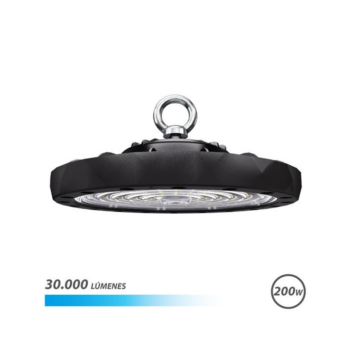 Elbat Lampara LED UFO de Techo - Potencia: 200W - Lumenes: 30000 - Luz Fria: 6500K - Ac 100-240V - Diametro: 32