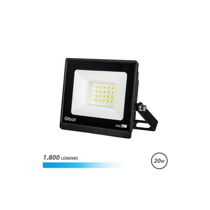 Elbat Foco LED Serie Super Slim 20W - 1800 Lumenes - 6500K Luz Fria - IP65 Para Uso en Exterior