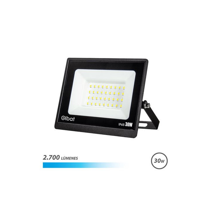 Elbat Foco LED Serie Super Slim 30W - 2700 Lumenes - 6500K Luz Fria - IP65 Para Uso en Exterior