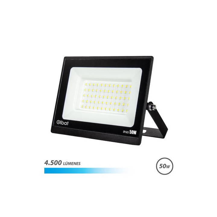 Elbat Foco LED Serie Super Slim 50W - 4500 Lumenes - 6500K Luz Fria - IP65 Para Uso en Exterior