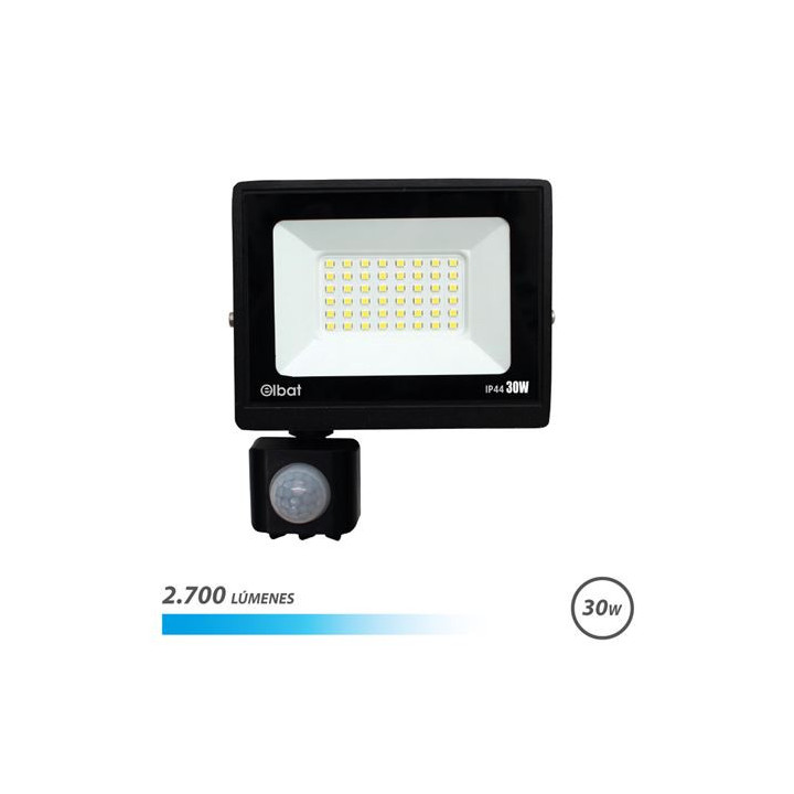 Elbat Serie Slim Foco LED 30W con Sensor de Movimiento -  2700 Lumenes - 6500K Luz Fria - IP44