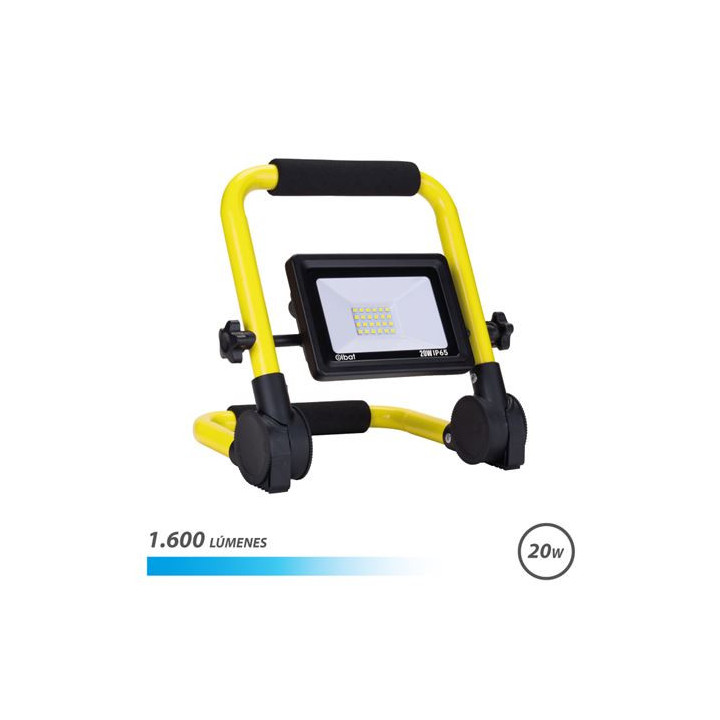 Elbat Foco LED con Soporte Plegable 20W - 1600 Lumenes - 6500K Luz Fria - Cable de 1.50m - IP65 para Uso en Exterior