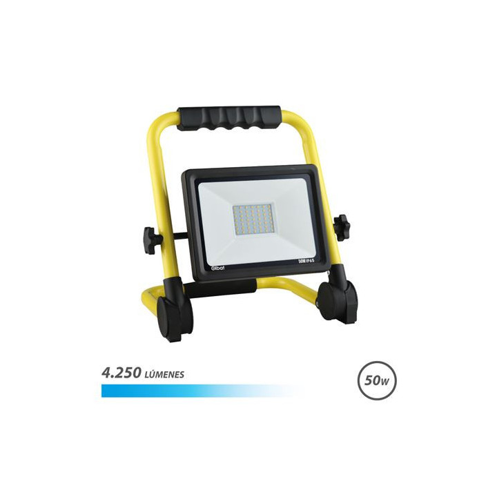 Elbat Foco LED con Soporte Plegable 50W - 4250 Lumenes - 6500K Luz Fria - Cable de 1.50m - IP65 para Uso en Exterior