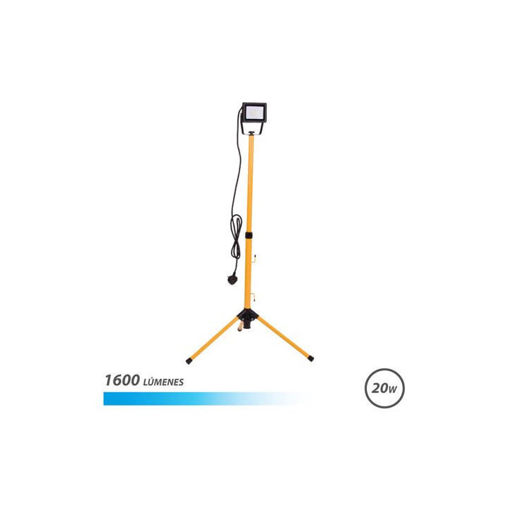 Elbat Foco LED con Tripode 20W - 1600 Lumenes - 6500K Luz Fria - Cable de 3m - IP65 para Uso en Exterior