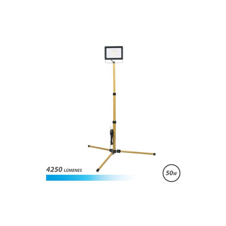 Elbat Foco LED con Tripode 50W - 4250 Lumenes - 6500K Luz Fria - Cable de 3m - IP65 para Uso en Exterior