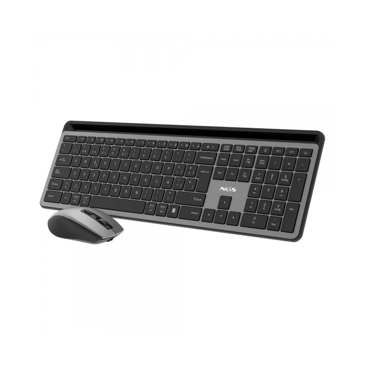 NGS Pack Teclado + Raton Inalambricos Multifuncion - Silencioso - 12 Teclas Multimedia - Color Gris