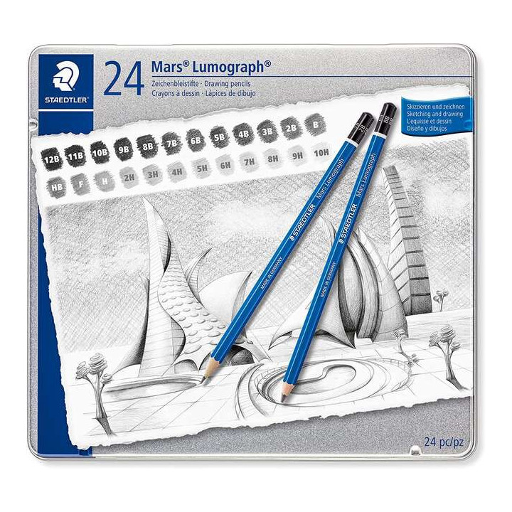 Staedtler Mars Lumograph 100 Pack de 12 Lapices de Grafito - Resistencia a la Rotura - Graduaciones Surtidas