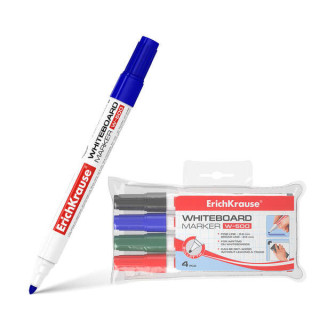 Erichkrause W-500 Pack de 4 Rotuladores para Pizarra Blanca - Punta en Forma de Bala - Trazo de 0.8 a 2.5mm - Tinta a Base de A