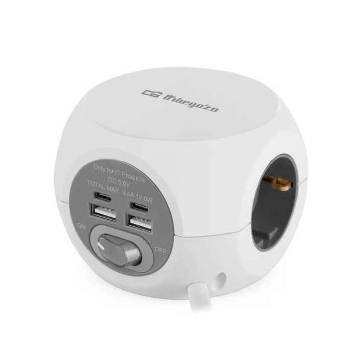 Orbegozo EN 4000 - Enchufe 7 en 1 con Tomas de Tierra y Conexiones USB-C - Compacto y Seguro - Ideal para Viajes - Cable de 1.5