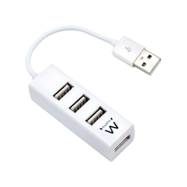 Ewent EW1122 Mini-Hub 4 Puertos USB 2.0 - Cable 12cm - Color Blanco