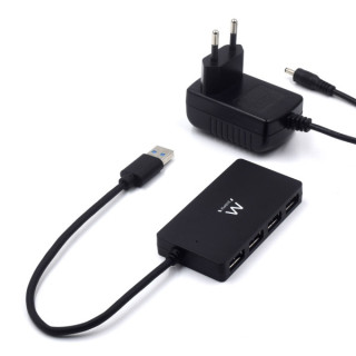 Ewent Hub USB 4 en 1 - Alimentacion Externa - USB 3.2 Gen1 - Cable de 52.5cm - Color Negro