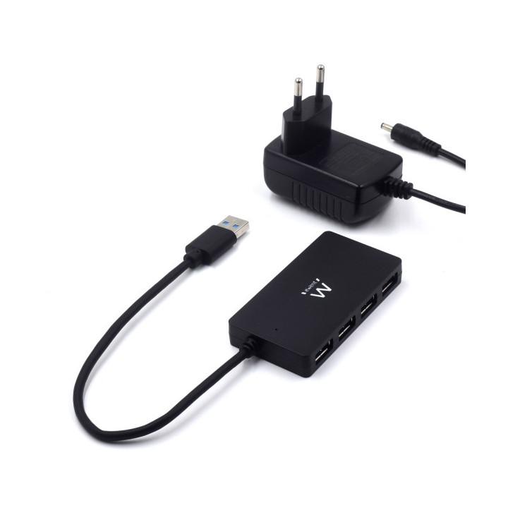 Ewent Hub USB 4 en 1 - Alimentacion Externa - USB 3.2 Gen1 - Cable de 52.5cm - Color Negro