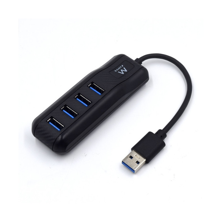 Ewent EW1138 Hub 4 Puertos USB 3.2 - Longitud Cable 15 cm - Velocidad Transferencia max 5Gps - Color Negro