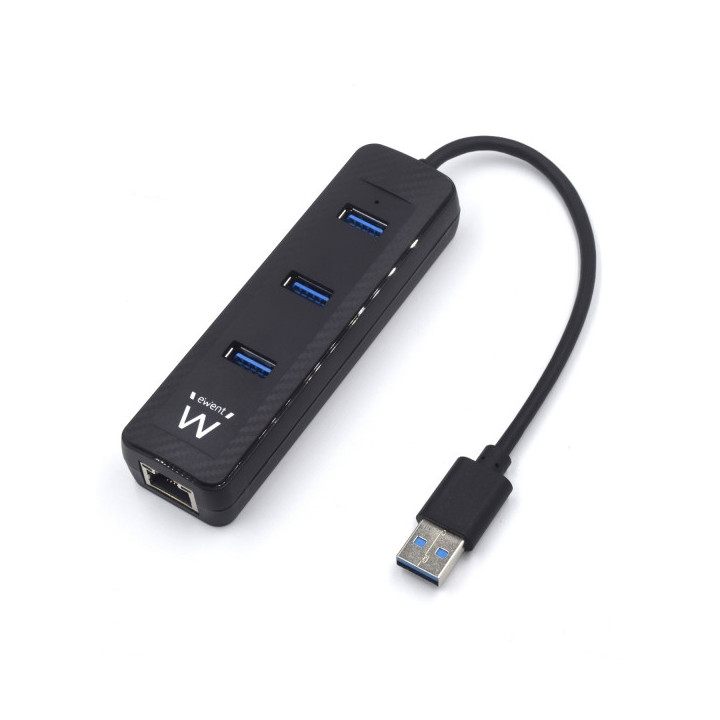 Ewent EW1140 Hub 3Puertos USB3.2 - Puerto de Red Gigabit - Color Negro
