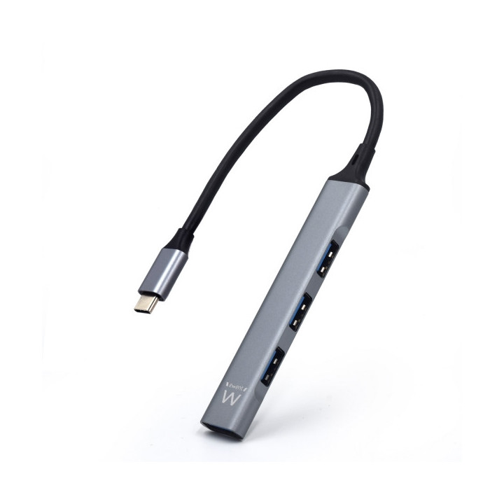 Ewent EW1145 Hub USB Tipo C - 1 Puerto USB 3.2 y 3 Puertos USB 2.0 - Diseño Compacto - Color Plata