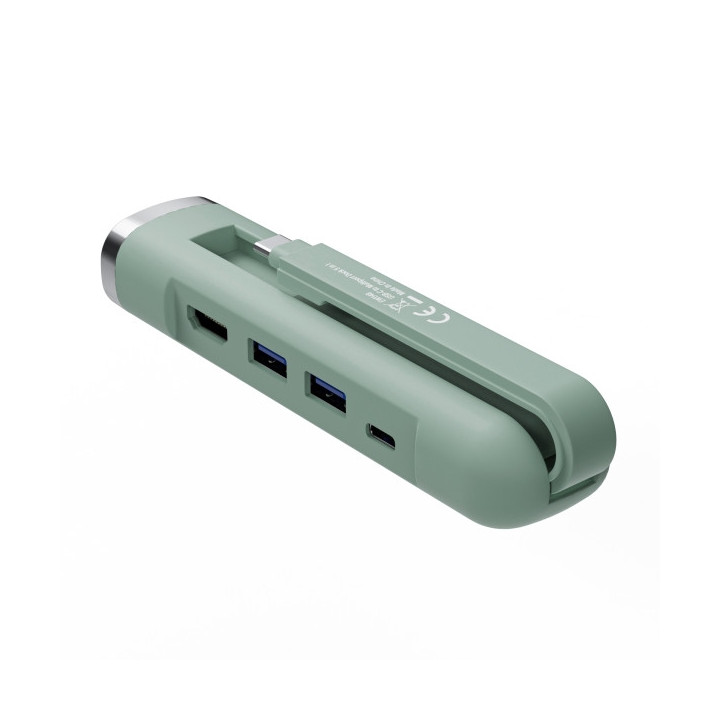 Ewent Hub USB-C 5 en 1 - 1x RJ45 - 1x HDMI 4K - 1x USB-C - 2x USB-A - hasta 1000Mbps - Color Verde Pastel