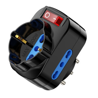 Ewent Regleta de 3 Tomas de Pared - 3x Tomas Italianas Tipo L/ Schuko de 10/16A - 2 Tomas L + 1 Toma L/F (Schuko) - Interruptor